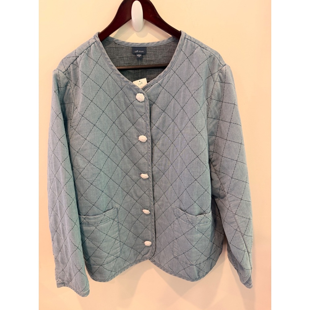 J. Jill Denim Quilted Jacket Blue Diamond Stitch Gold Button Plus Size 2X NWT